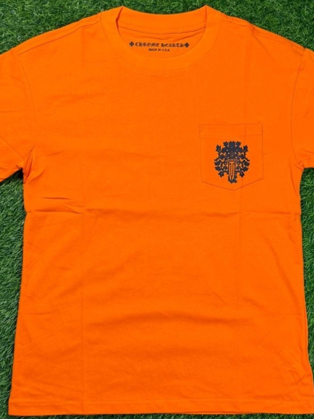 Chrome Hearts Kids Bright Orange Pocket Tee with Black Crest